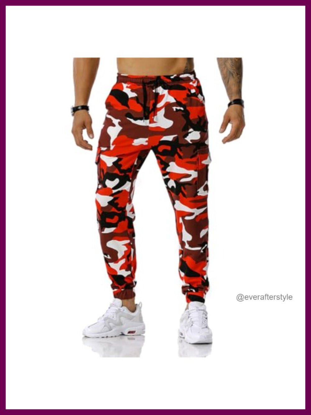 Men's Camo Cargo Joggers Polyester Drawstring Sweatpants Athletic